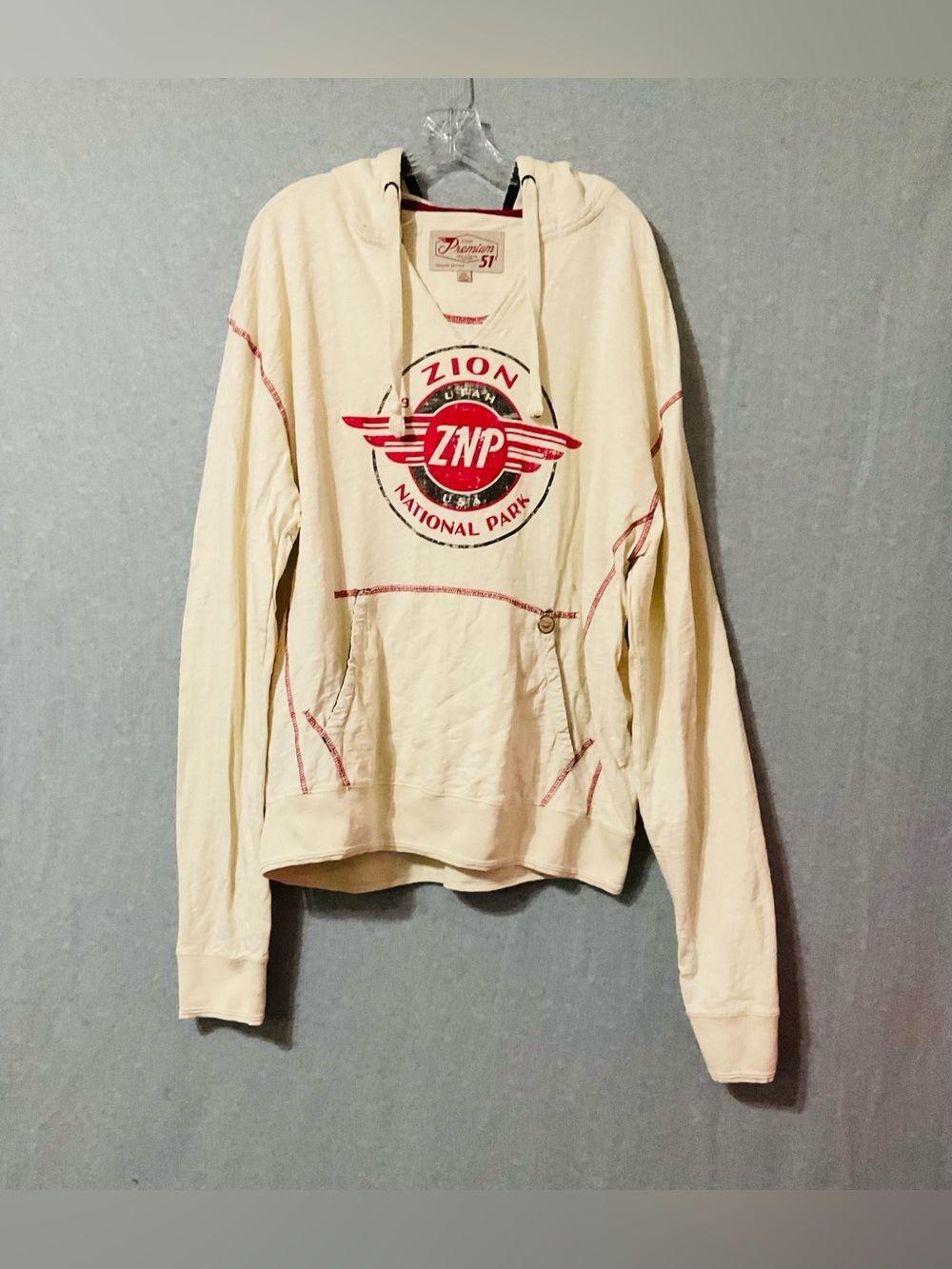 Premium 51 Men's "Zion National Park "Cream Hoodie Sweater  Sz 2X